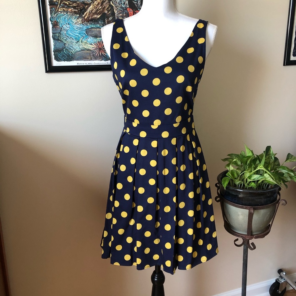 Navy and gold Polka dot dress